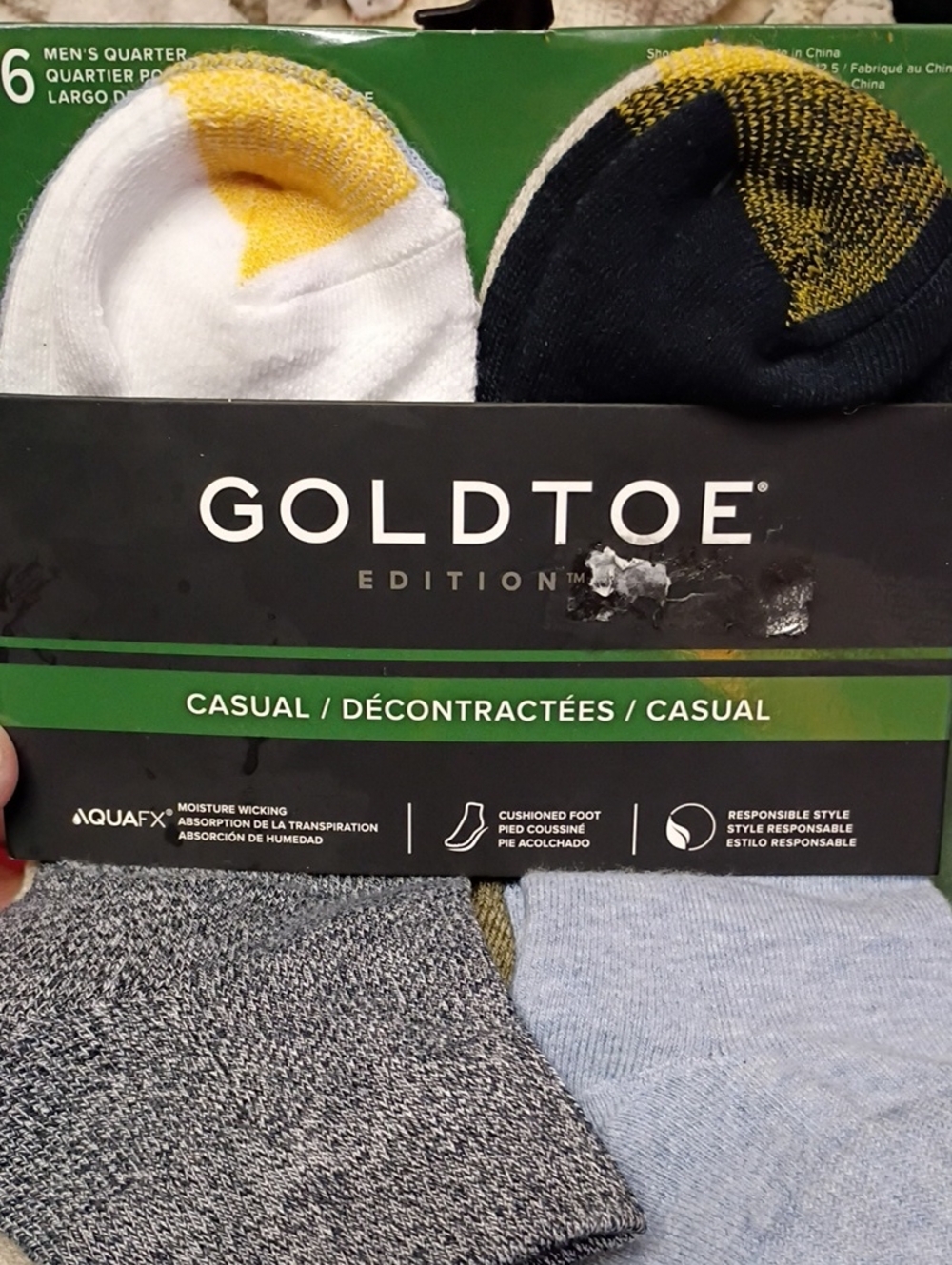 Gold Toe Casual Edition Men's Size 6-12.5,NWT, Quarter Sock, 6 Pack